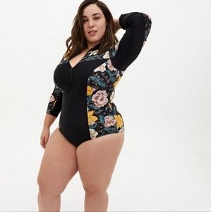 Torrid Active Wireless Long Sleeve Rashguard One Piece Swimsuit